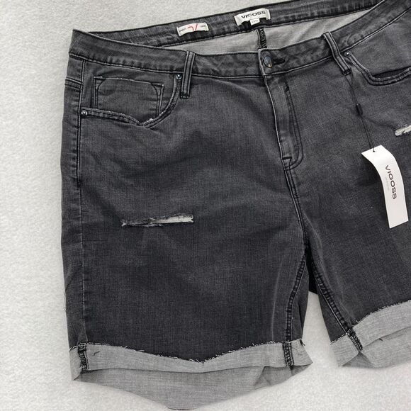 VIGOSS Marley Shorts Women's Plus 22W‎ Black Stretch Denim Distressed Mid Rise - Picture 2 of 11